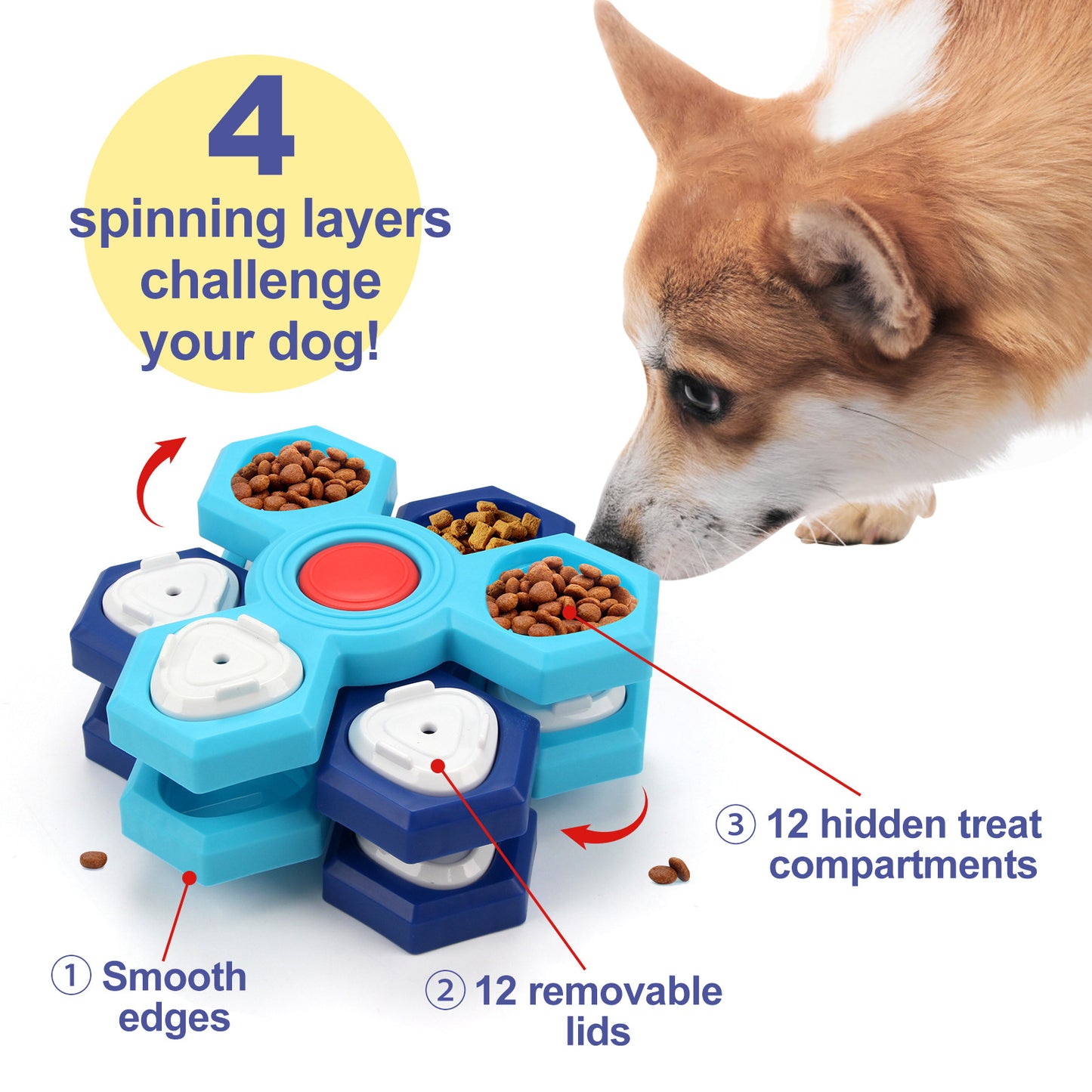 Slow Feeder Puzzle Dog Bowl - 4 Layers, Interactive, & Non-Slip